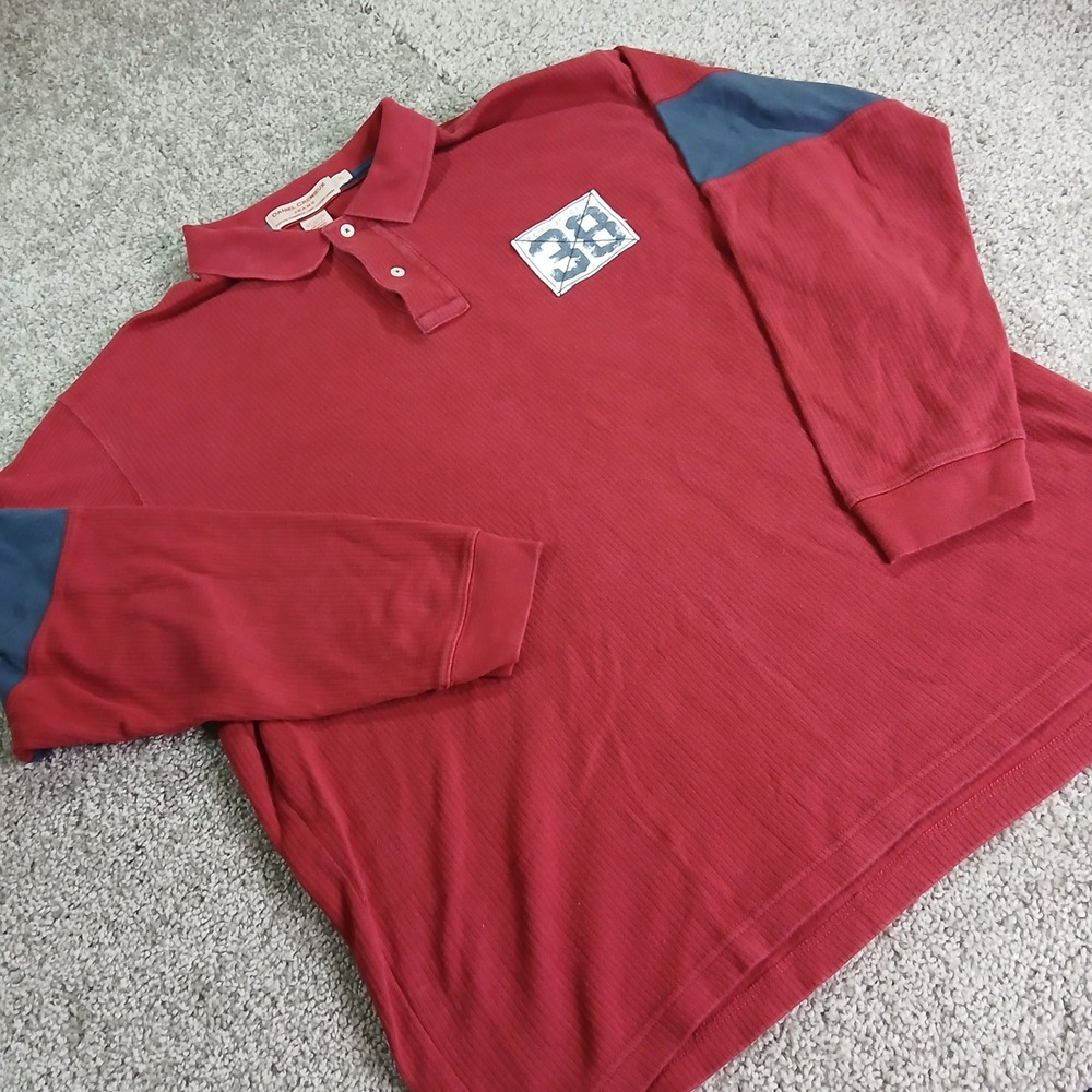 Vintage Daniel Cremieux Jeans Mens XL Red Long Sleeve Ribbed Polo Shirt Rugby